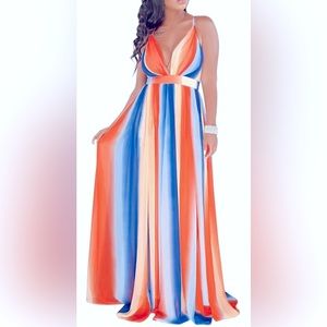 Deep-V Colorful Sheer Maxi Dress